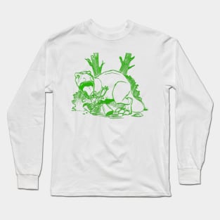 Dinosaur and Robots- Green Line Art Version Long Sleeve T-Shirt